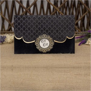 Yakma Kadife Altın Yaldız Süslemeli Siyah Davetiye