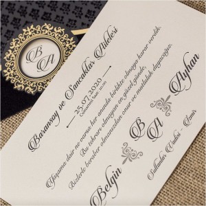 Yakma Kadife Altın Yaldız Süslemeli Siyah Davetiye