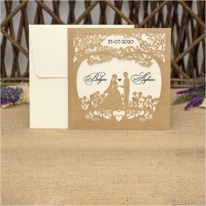 Lazer Kesim Gelin Damat Tasarımlı Düğün Davetiyesi