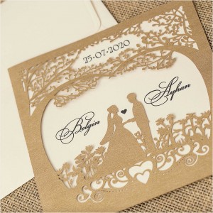 Lazer Kesim Gelin Damat Tasarımlı Düğün Davetiyesi