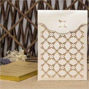 Lazer Kesim Zarflı Krem Düğün Davetiyesi