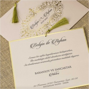 Yaldız Süslemeli Pencereli Püsküllü Düğün Davetiyesi