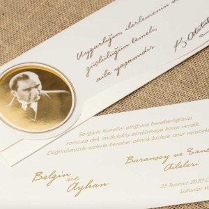 Atatürk Resimli Altın Yaldız Yazılı Davetiye Modeli