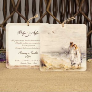 Aşık Çiftli Kare İpli İkili Düğün Davetiyesi