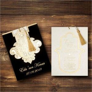 Altın püsküllü Canset Wedding Davetiye 860