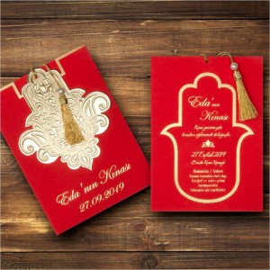 Kırmızı püsküllü Canset Wedding Davetiye 859