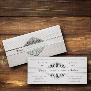 Gri dokulu Canset Wedding Davetiye 845