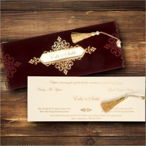 Bordo kadife Canset Wedding Davetiye 839