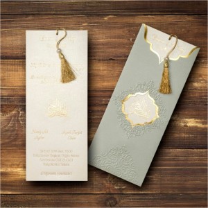 Gri Dikey Özel Kesim Pencereli Zarflı Davetiye Modeli