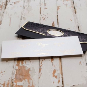 Siyah Yakma Kadife Katlamalı Zarflı Düğün Davetiyesi