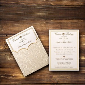 Özel Kesim Kabartma Dokulu Zarflı Düğün Davetiyesi