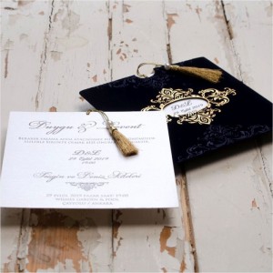 Lacivert Kare Kadife Pencereli Zarflı Düğün Davetiyesi