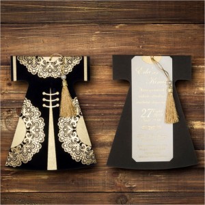 Püsküllü Lacivert Kadife Kaftan Şeklinde Kına Davetiyesi