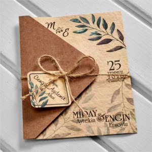 İçi Zeytin Yapraklı Dışı Kraft Davetiye