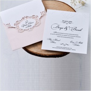 Zarfı Katlamalı Lazer Kesimli Düğün Davetiyesi