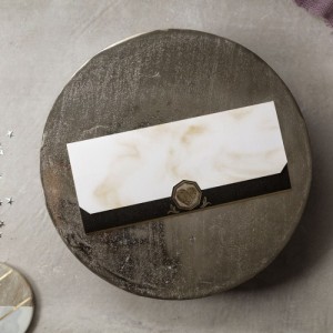 Mermer Desenli Üstten Katlamalı Düğün Davetiyesi