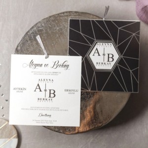 Siyah Zemine Çizgisel Tasarımlı Pencereli Davetiye