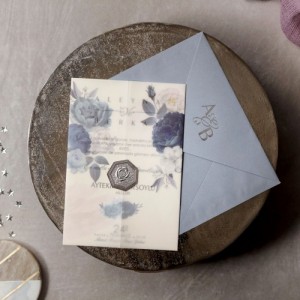 Mavi Zarflı İçi Katlamalı Aydınger Düğün Davetiyesi