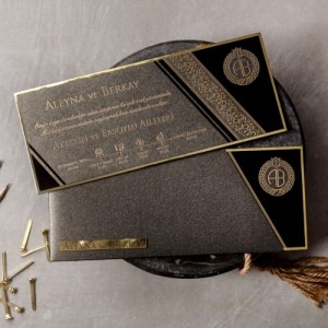 Mukavva Üstü Sıvama Siyah Kombinli Davetiye