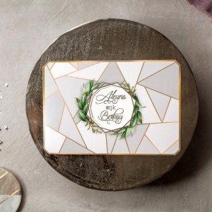 Yapraklı Pencereli Zarflı Modern Düğün Davetiyesi