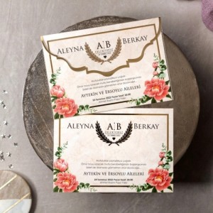 İçi Çiçekli Zarfı Asetat Düğün Davetiyesi