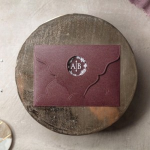 Bordo Pencereli Zarflı Asetat Düğün Davetiyesi