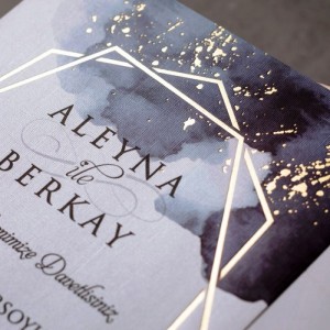 Zarfı İçi Sulu Boya Efektli Düğün Davetiyesi