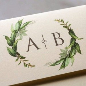 İçi Zarfı Yaprak Kombinli Sade Düğün Davetiyesi