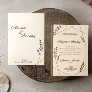 Zarfı İsim Baskılı İçi Asetatlı Düğün Davetiyesi