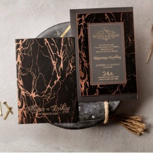 Kenarı Mermer Desenli İçi Asetat Düğün Davetiyesi