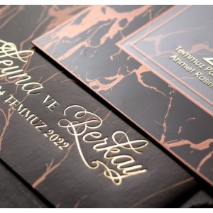 Kenarı Mermer Desenli İçi Asetat Düğün Davetiyesi