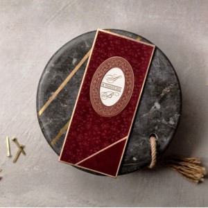 İnce Uzun Bordo Yakma Kadife Yaldızlı Düğün Davetiyesi