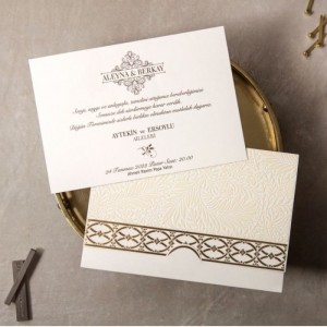 Kabartma Yakma Kadife Yaldız Süslemeli Düğün Davetiyesi