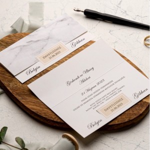 Gri Mermer Desenli Katlamalı Davetiye