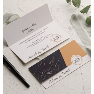 Siyah Mermer Desenli Katlamalı Davetiye