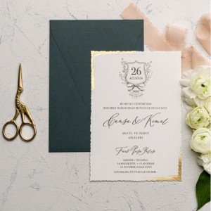 Yeşil Zarflı Kenarları Yaldızlı Davetiye