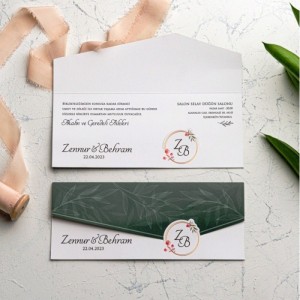 Dışı Yeşil Yaprak Desenli Davetiye