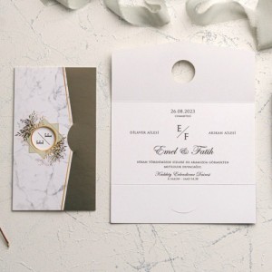Mermer Desenli Katlamalı Davetiye