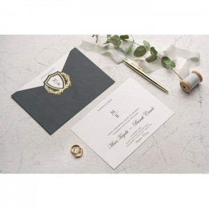 Yeşil Zarflı Yaldız Süslemeli Davetiye