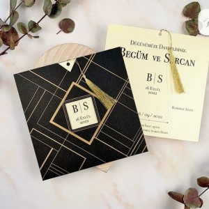 Yaldız Süslemeli Zarflı Davetiye