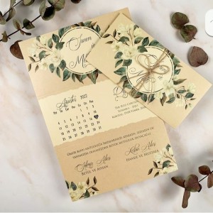 Çiçekli Katlamalı Takvimli Davetiye