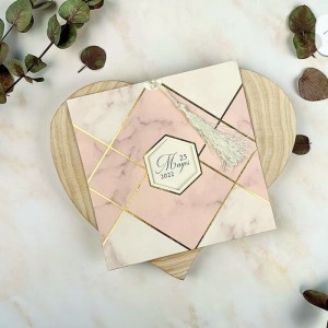 Mermer Desenli Pencereli Zarflı Davetiye