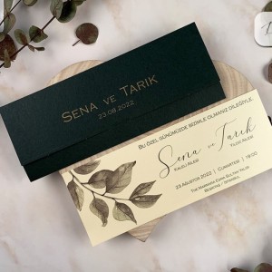 Yaprak Desenli Yeşil Zarflı Davetiye