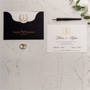 Siyah Özel Kesim Zarflı Davetiye