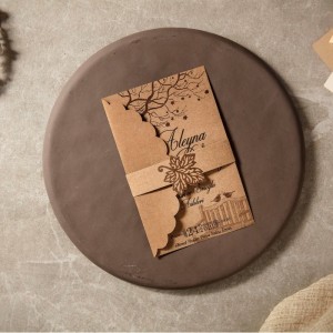 Kraft Kağıttan Ağaç Kuş Çizimli Davetiye