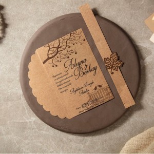 Kraft Kağıttan Ağaç Kuş Çizimli Davetiye