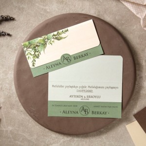 Yapraklı Yeşil Üstten Katlamalı Davetiye