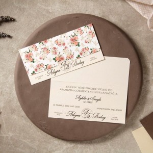 Çiçek Desenli Üstten Katlamalı Davetiye