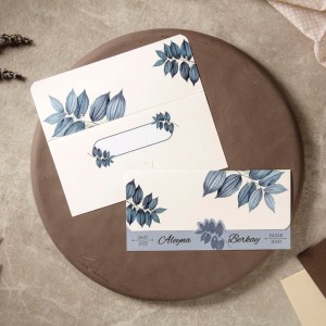 Mavi Yapraklı Katlamalı Davetiye