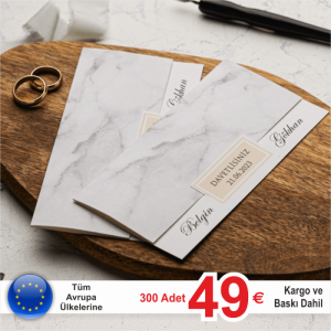 Gri Mermer Desenli Katlamalı Davetiye